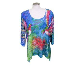 Leoma Lovegrove Hummingbird Art Top Womens XXL Colorful Atsy Blue